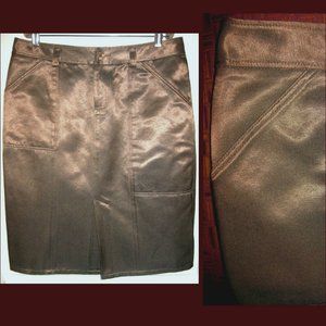 Metallic jean skirt 8 Bronze Gold Cotton bl JON Rickie Freeman Front slit Pencil